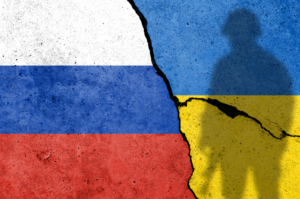 Bandeiras da Rússia e da Ucrânia