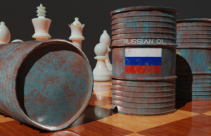 Barril de petróleo russo em tabuleiro de xadrez