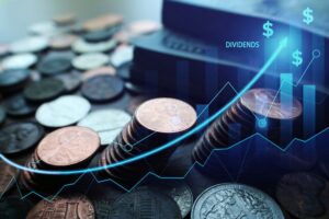 Gráfico com moedas com ações que pagam dividendos