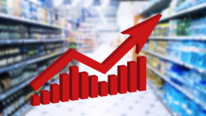 Gráfico de alta com fundo desfocado de supermerado