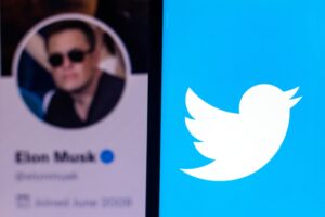 Perfil de Elon Musk no Twitter à direita e logo da conmpanhia à esquerda