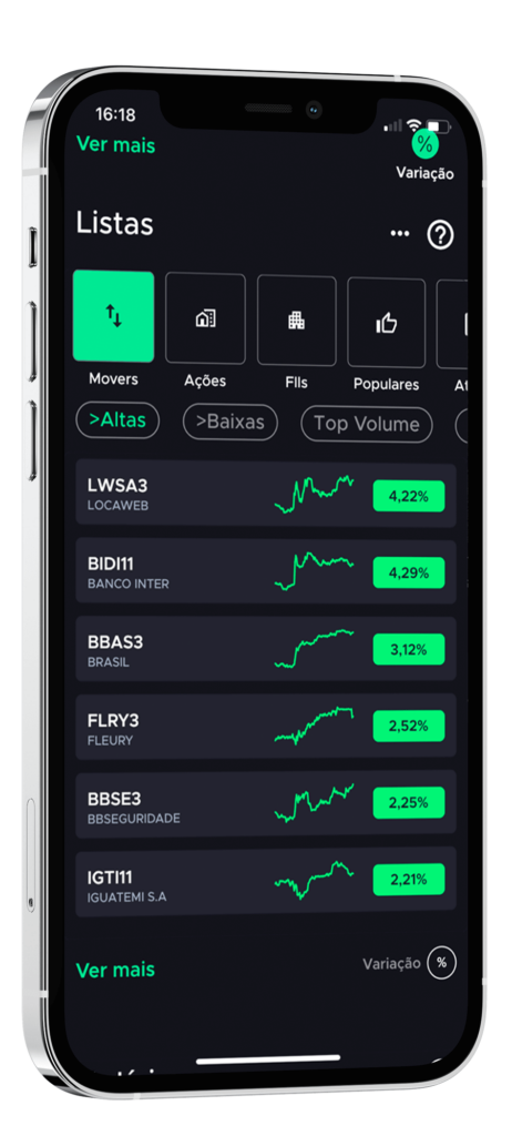 Mockup de App do TradeMap - Demonstrativo de alta de ações