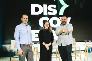 Dan Kawa, Ellen Steter e Eduardo Mira no TradeMap Discovery