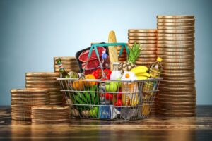 Cesta de alimentos representando inflação
