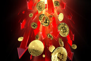 Moedas de Bitcoin caindo