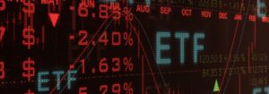 Quadro com números em vermelho e a sigla ETF