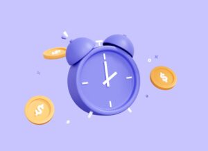 Relógio com moedas ao fundo
