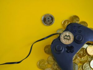 Controle de videogame com moedas de Bitcoin