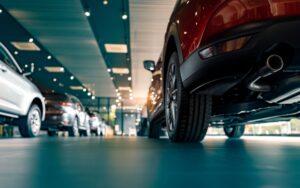 carros enfileirados em concessionária
