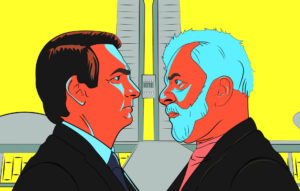 Lula ou Bolsonaro? Imagem mostra desenho do presidente e do ex-presidente frente a frente