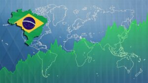 Imagem de mapas com destaque para o do Brasil