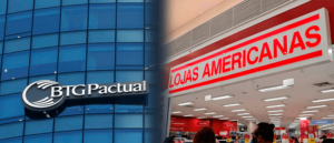 Fotos de fechadas do BTG Pactual e de unidade da Lojas Americanas lado a lado